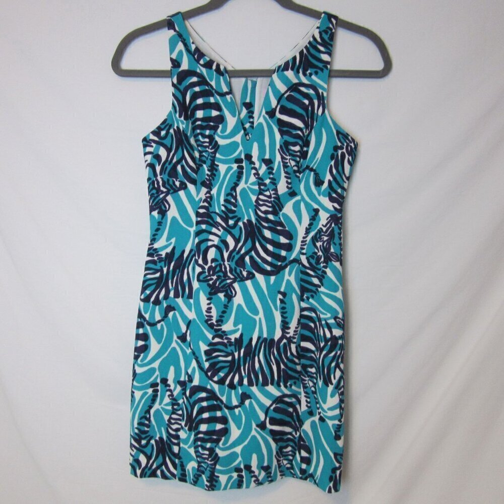 Lilly Pulitzer Madeline I’m Game Dress Zebra Print Blue Womens 8